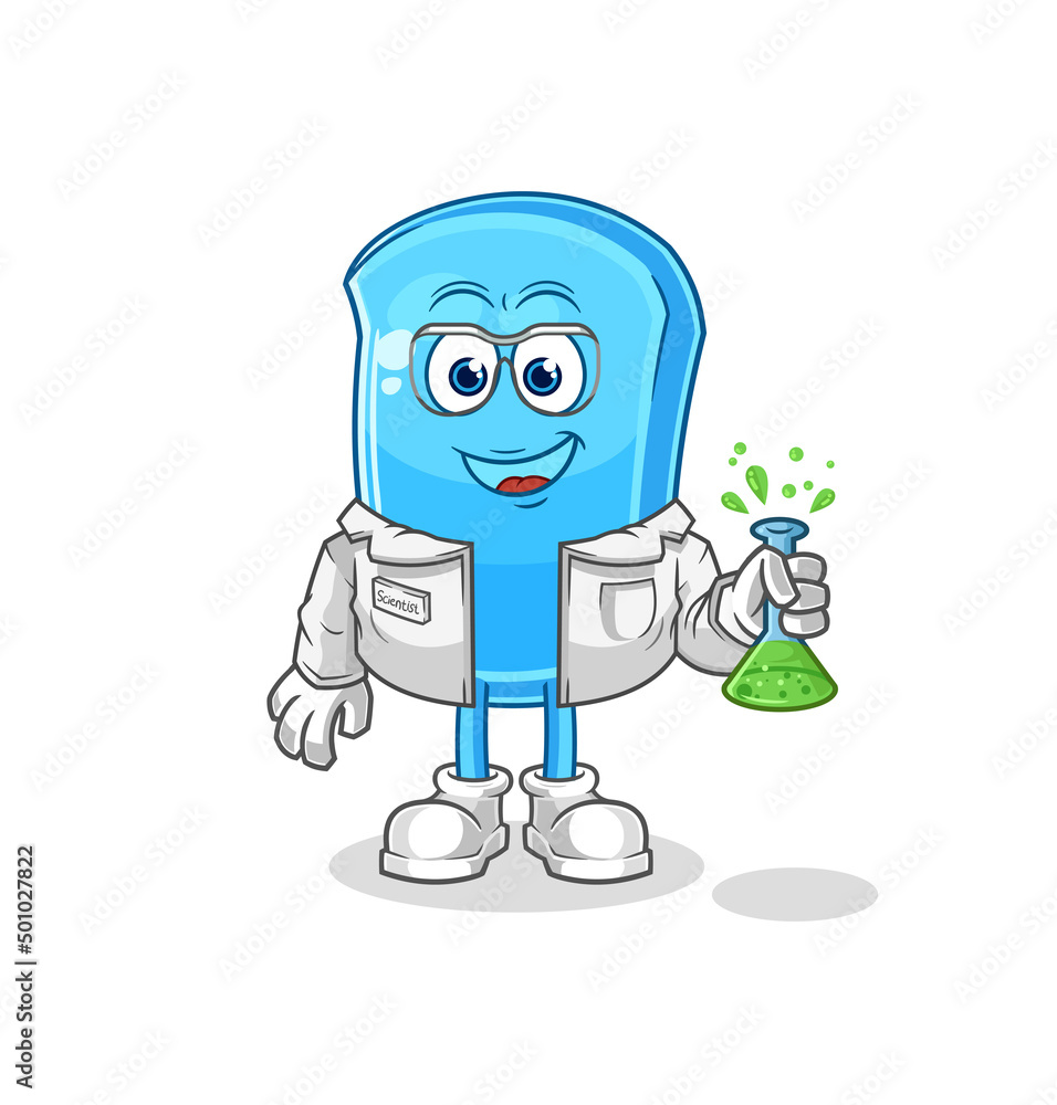 ski board scientist character. cartoon mascot vector