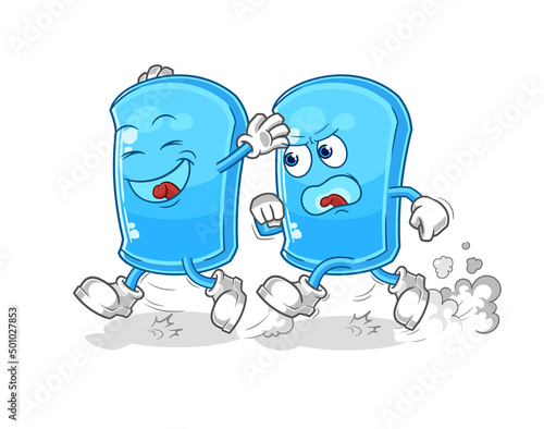 ski board play chase cartoon. cartoon mascot vector