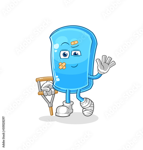 ski board sick with limping stick. cartoon mascot vector
