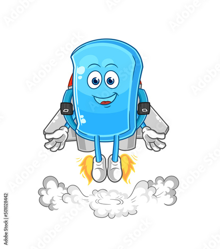ski board with jetpack mascot. cartoon vector