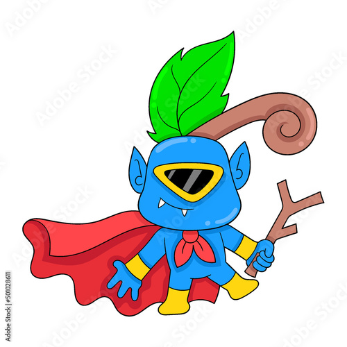 monster made from fresh fertile plants, doodle icon image kawaii