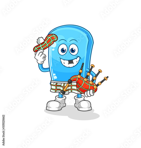 ski board scottish with bagpipes vector. cartoon character