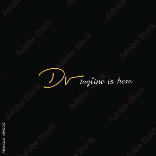 Dv Tagline Initial Handwriting Logo Vector