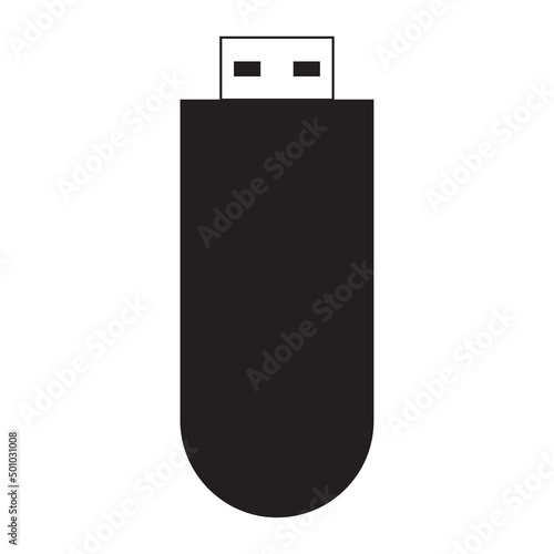 black flash drive icon. Flat card. Digital technology. Data storage. Vector illustration. stock image.