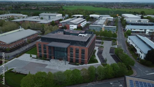 Wallpaper Mural Rising over a modern business park at dusk. Aerial Torontodigital.ca