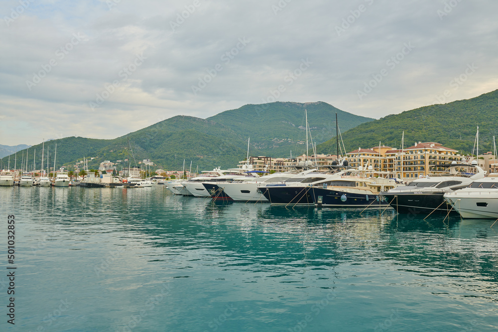 bay of Kotor with ships and yachts