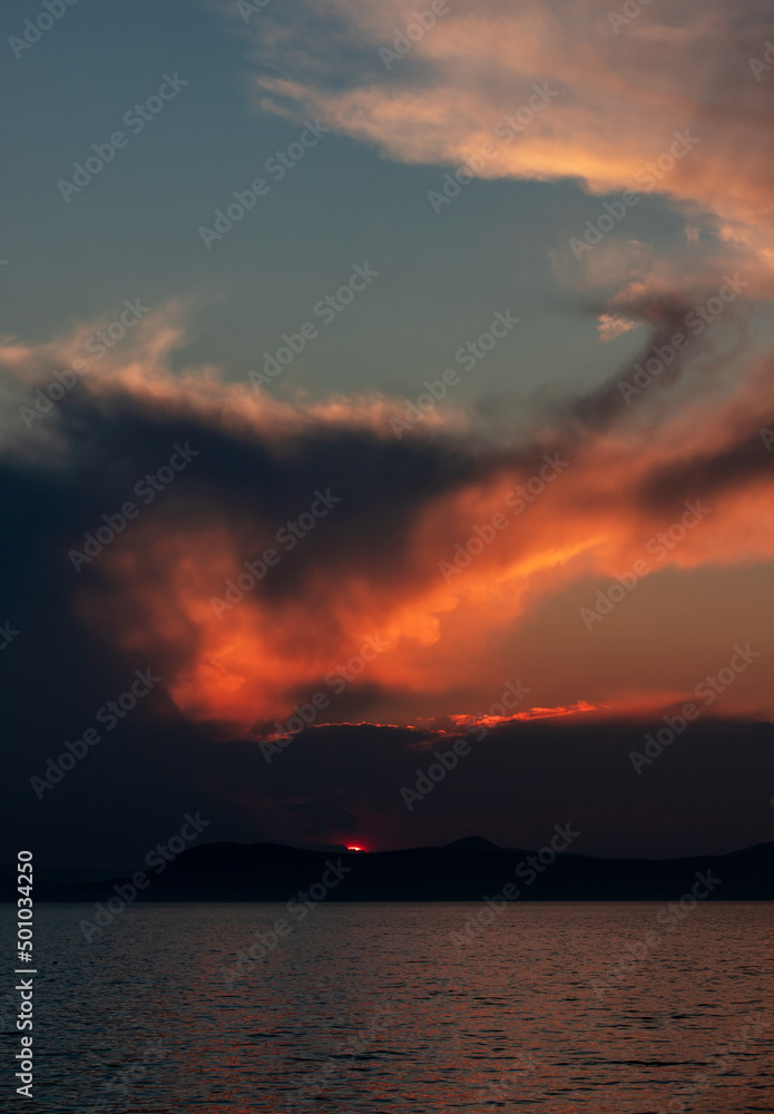 Landscape with colorful clouds at sunset on Lake Balaton - Hungary