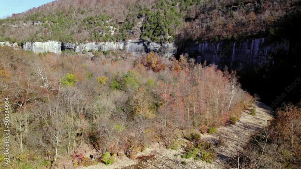 Aerial Upward Scenic Shot Of Autumn Forest On Sunny Day - Jasper, Arkansas Aerial Upward Scenic Shot Of Autumn Forest On Sunny Day - Jasper, Arkansas