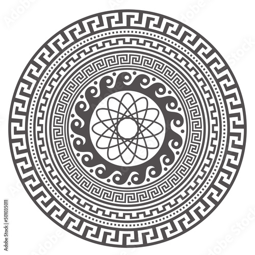 Circle greek mandala design. Round meander borders. Decoration elements patterns. Vector illustration isolated on white background