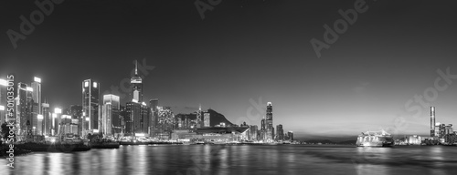 Panorama of Victoria Harbor in Hong Kong at dusk © leeyiutung