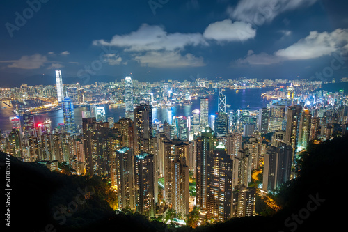 Night scenery of Victoria harbor of Hong Kong city