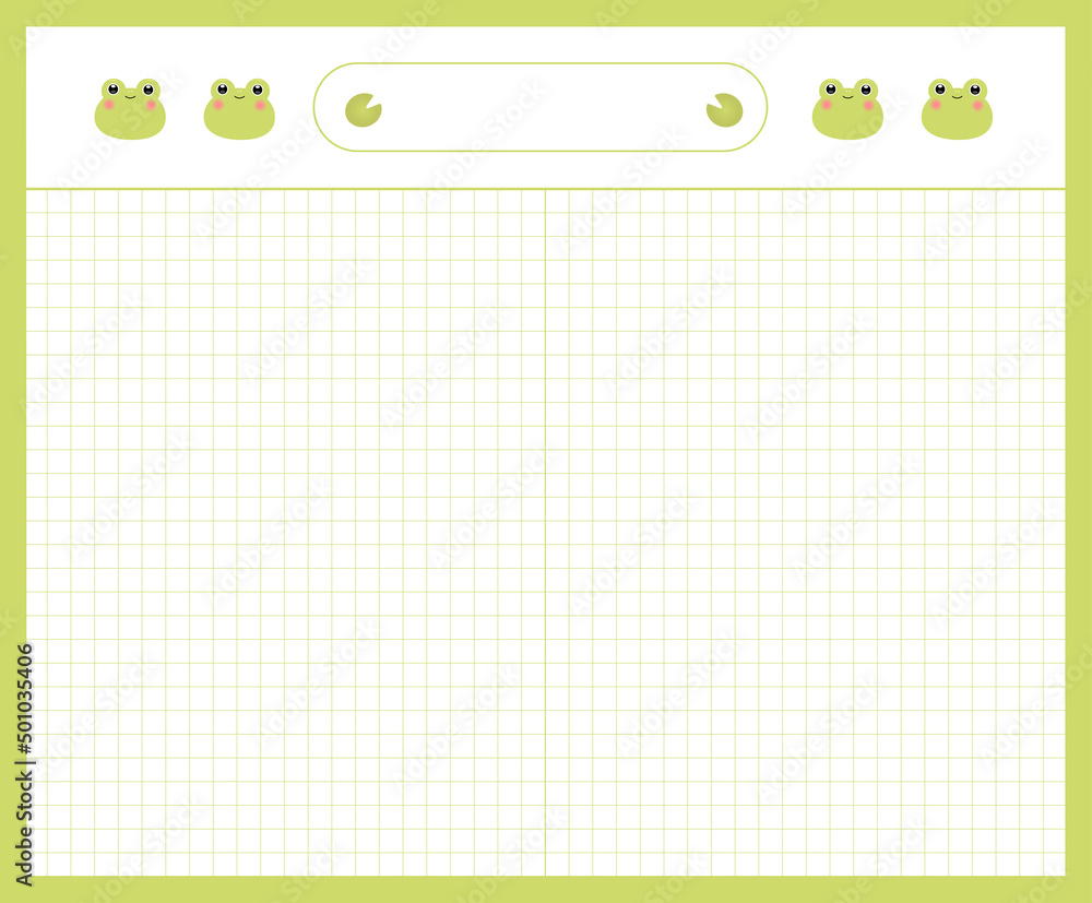 Cute and colorful frog icon and memo pad illustration set. grid style
