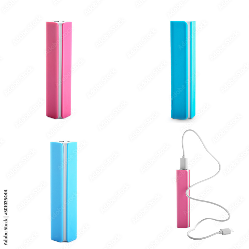 Set of power banks isolated on white Set of power banks isolated on white