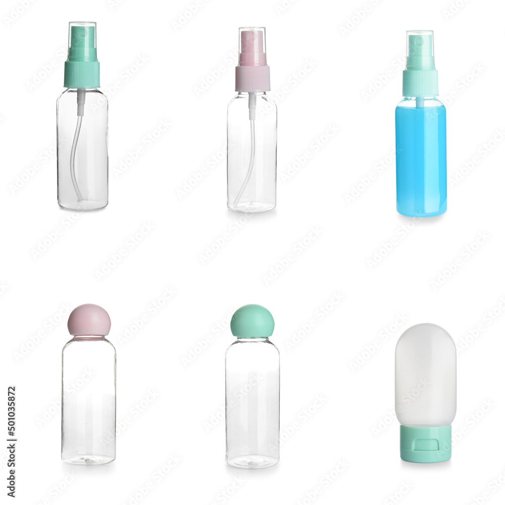 Set of cosmetic bottles isolated on white Set of cosmetic bottles isolated on white