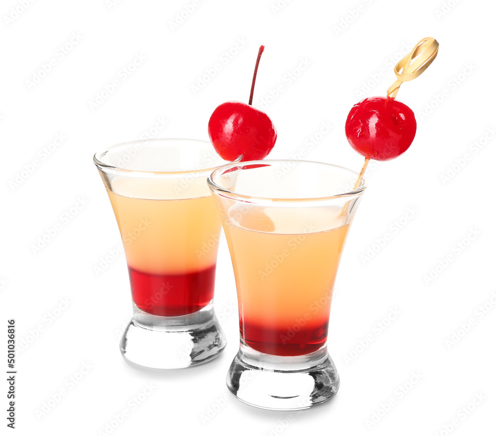 Tasty Pineapple Upside Down Cake Shots on white background Tasty Pineapple Upside Down Cake Shots on white background