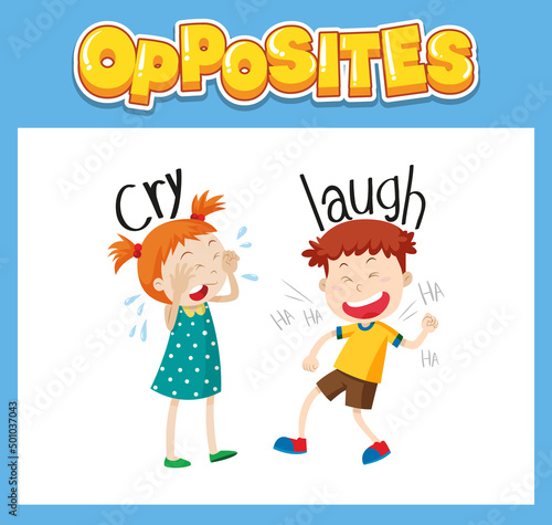 Opposite English words with cry and laugh