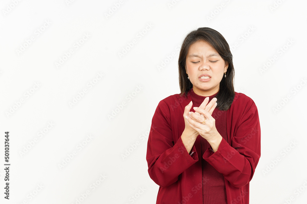 Suffering Hand Pain Of Beautiful Asian Woman Isolated On White Background Suffering Hand Pain Of Beautiful Asian Woman Isolated On White Background