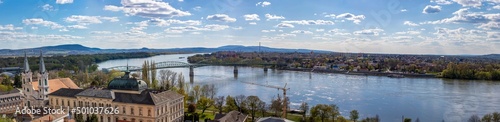 Fototapeta Panoramic landscape with the Danube seen from the city of Esztergom - Hungary