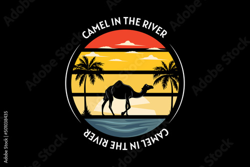 camel in the river retro design landscape