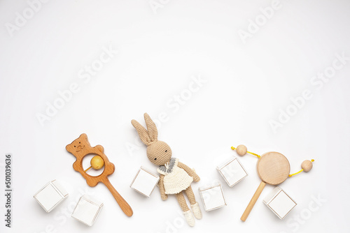 Wooden cubes with baby toys...