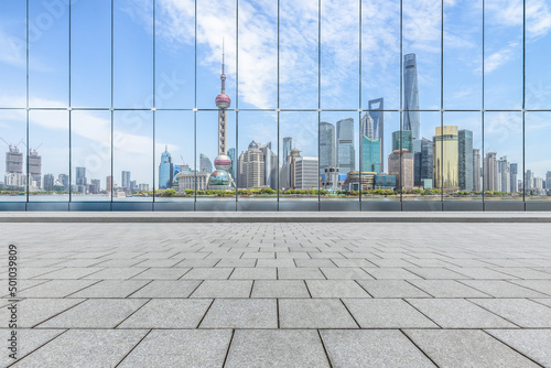 Canvas Print cityscape and skyline of shanghai from glass window.
