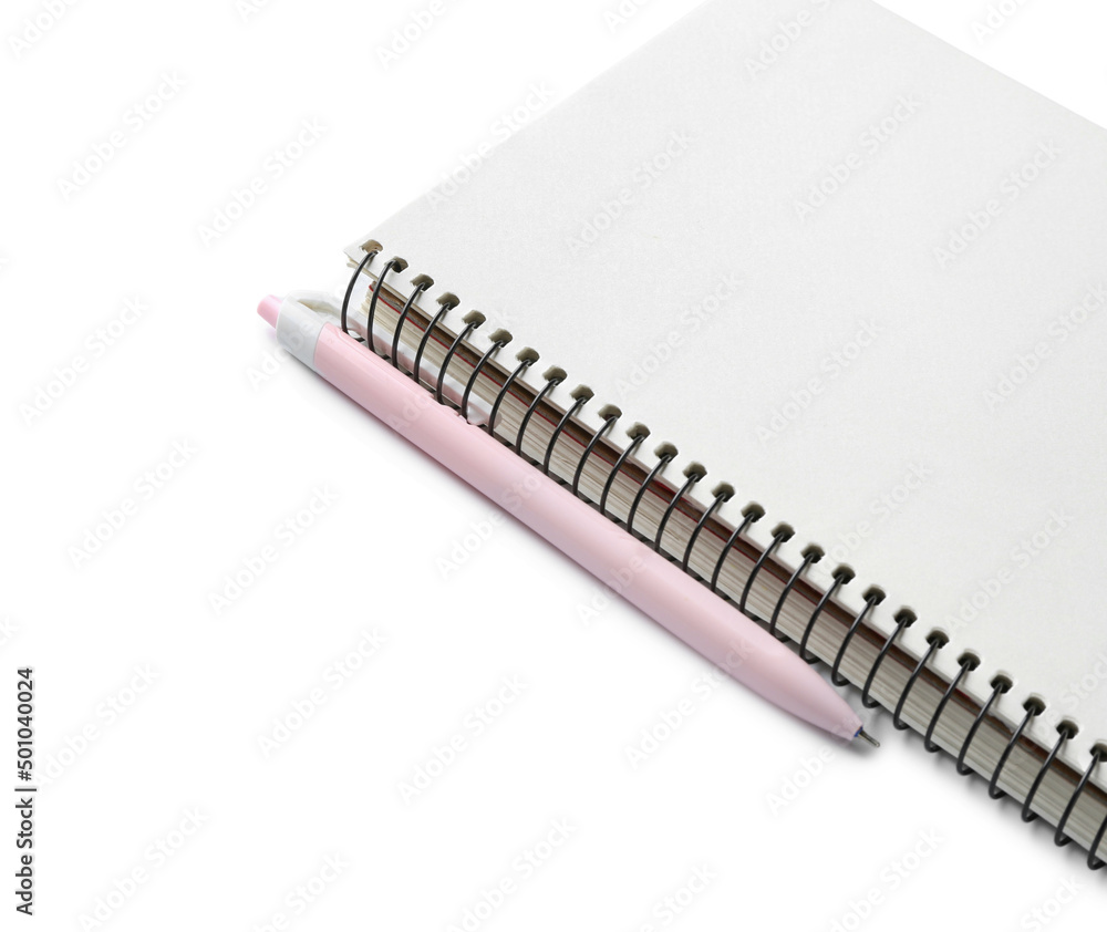 Notebook and pen on white background, closeup Notebook and pen on white background, closeup