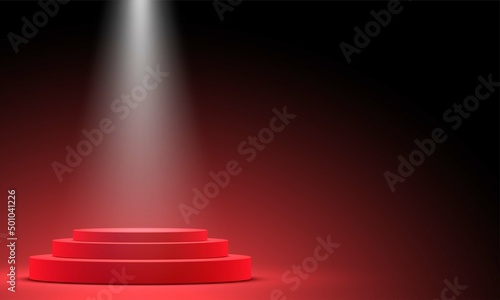 red podium in the red room	