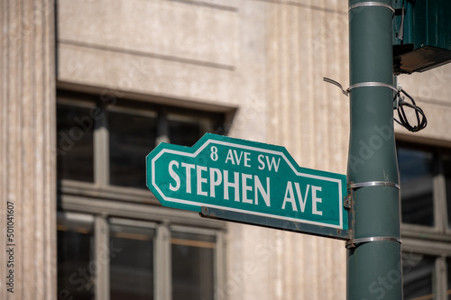 Historic Stephen Ave sign for Calgary\'s downtown pedestrian mall. photo