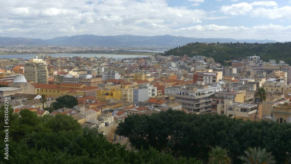 A general view over the city of Cagliari from the old town, high angle, wide A general view over the city of Cagliari from the old town, high angle, wide