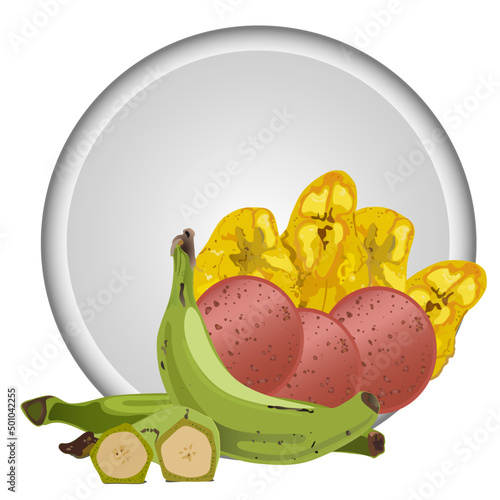 Fritos con Salami, dominican food, typical caribbean food, mashed green bananas accompanied by fried salami