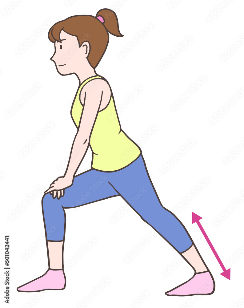 準備体操でアキレス腱をストレッチする女性