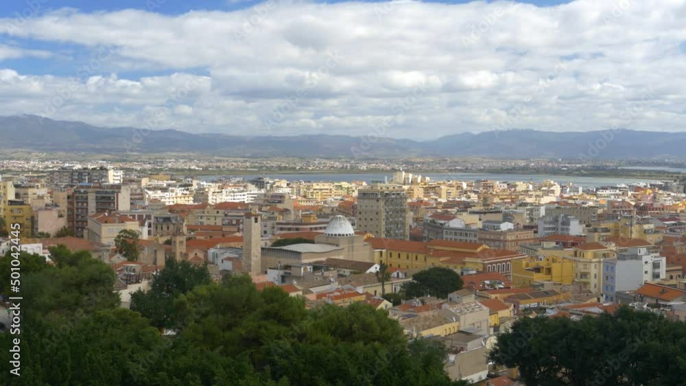 A general view over the city of Cagliari from the old town, high angle, wide A general view over the city of Cagliari from the old town, high angle, wide