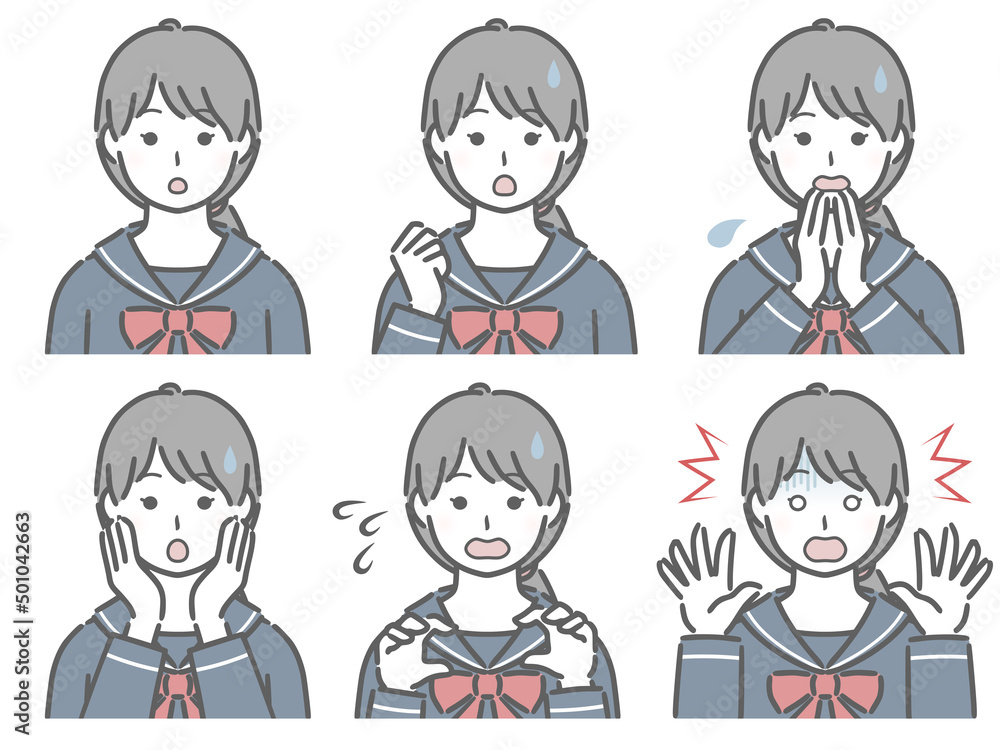 驚く表情の強弱　女子学生