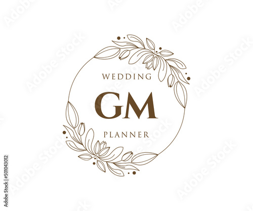 GM Initials letter Wedding monogram logos collection, hand drawn modern minimalistic and floral templates for Invitation cards, Save the Date, elegant identity for restaurant, boutique, cafe in vector