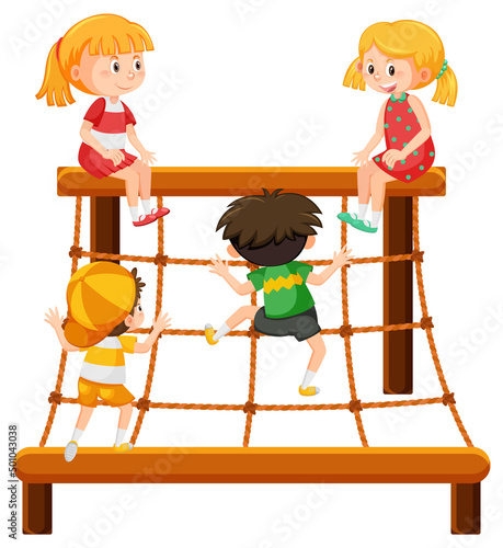 Children climbing on rope wall