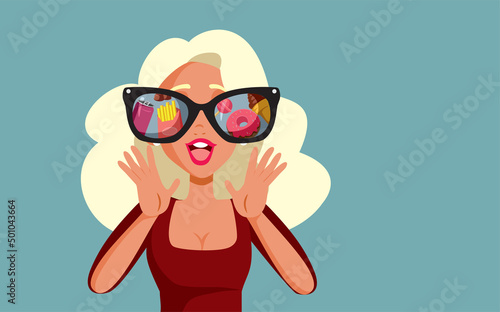 Woman Excited with Delicious Food Vector Cartoon Illustration