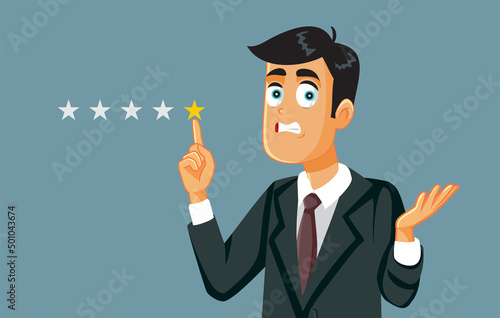 Unhappy Customer Giving One Star Feedback Vector Illustration