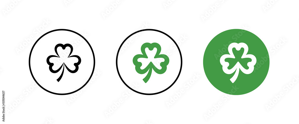 shamrock icon. Trefoil. The white clover leaf is the symbol of Ireland. Colored vector illustration. Isolated background. Three sheets. Saint Patrick Day. Green plant shamrock icon. Trefoil. The white clover leaf is the symbol of Ireland. Colored vector illustration. Isolated background. Three sheets. Saint Patrick Day. Green plant