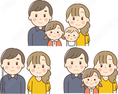 若い世代の家族のいろいろな組み合わせセット