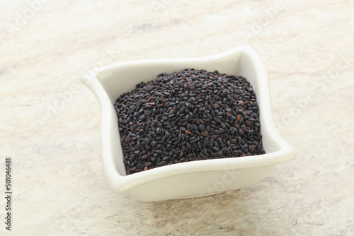 Black sesame seeds in the bowl