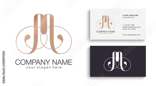 M letter monogram. Elegant luxury M logo. Calligraphic style. Vector design. Luxurious linear creative monogram.