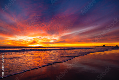 Winter sunset beach wave