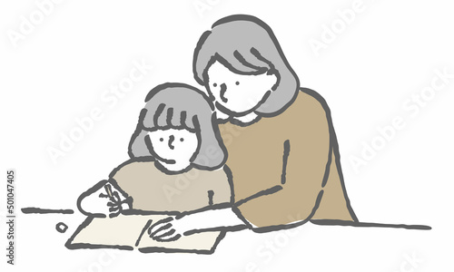 子育て　親子　勉強　パソコン　イラスト　女性