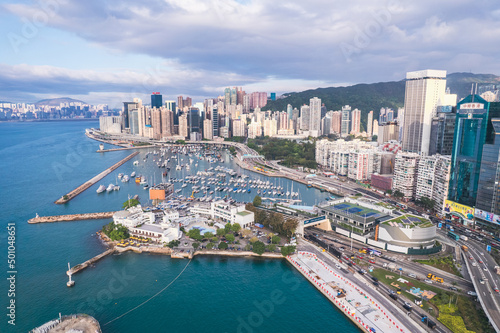Amazing business towers, traffic highway and yacht in Causeway Bay, Hong Kong © gormakuma