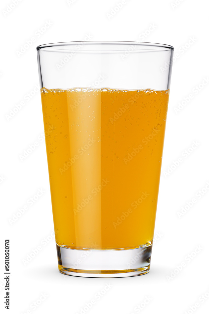Glass of orange soda isolated on white. Glass of orange soda isolated on white.
