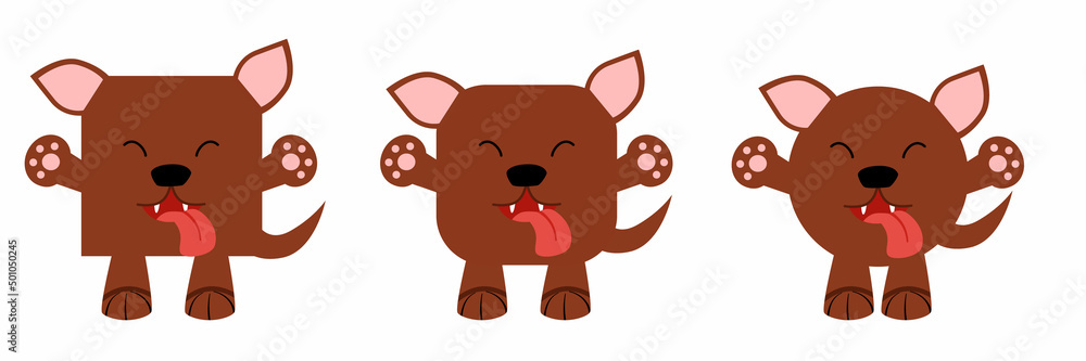 Fototapeta premium A set of animals of square and round shape. Vector illustration of a dog in a flat style