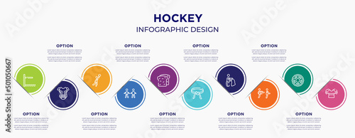 hockey concept infographic design template. included diving board, chest guard, team player, body mass index, whole wheat bread, belts, bullfight, disciple, armour for abstract background.