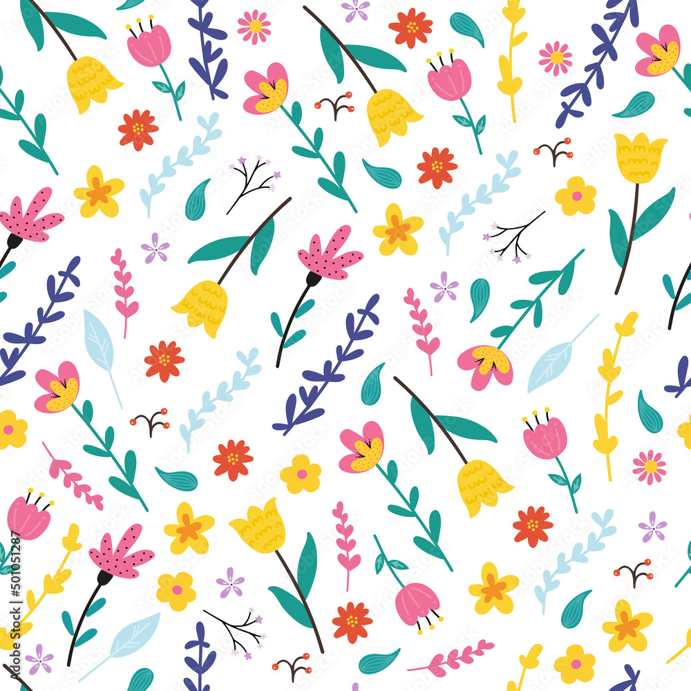 Garden flower, plants ,botanical ,seamless pattern vector design on white background color