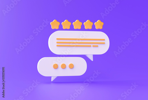 Customer feedback or review 5 star with comment excellent service icon symbol concept on purple background 3d illustration photo