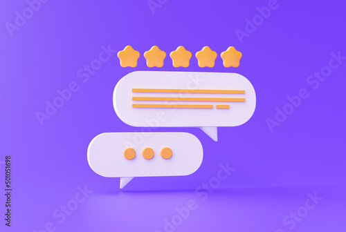 Customer feedback or review 5 star with comment excellent service icon symbol concept on purple background 3d illustration